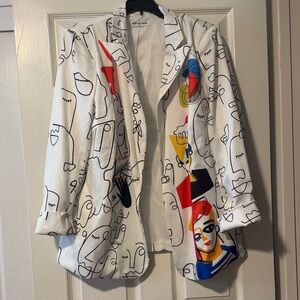 Abstract Face Print Blazer 1X